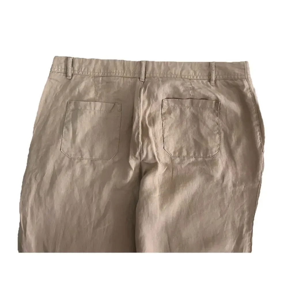 Banana Republic Women’s 100% Linen Tan Wide Leg Trouser Pants Size 8